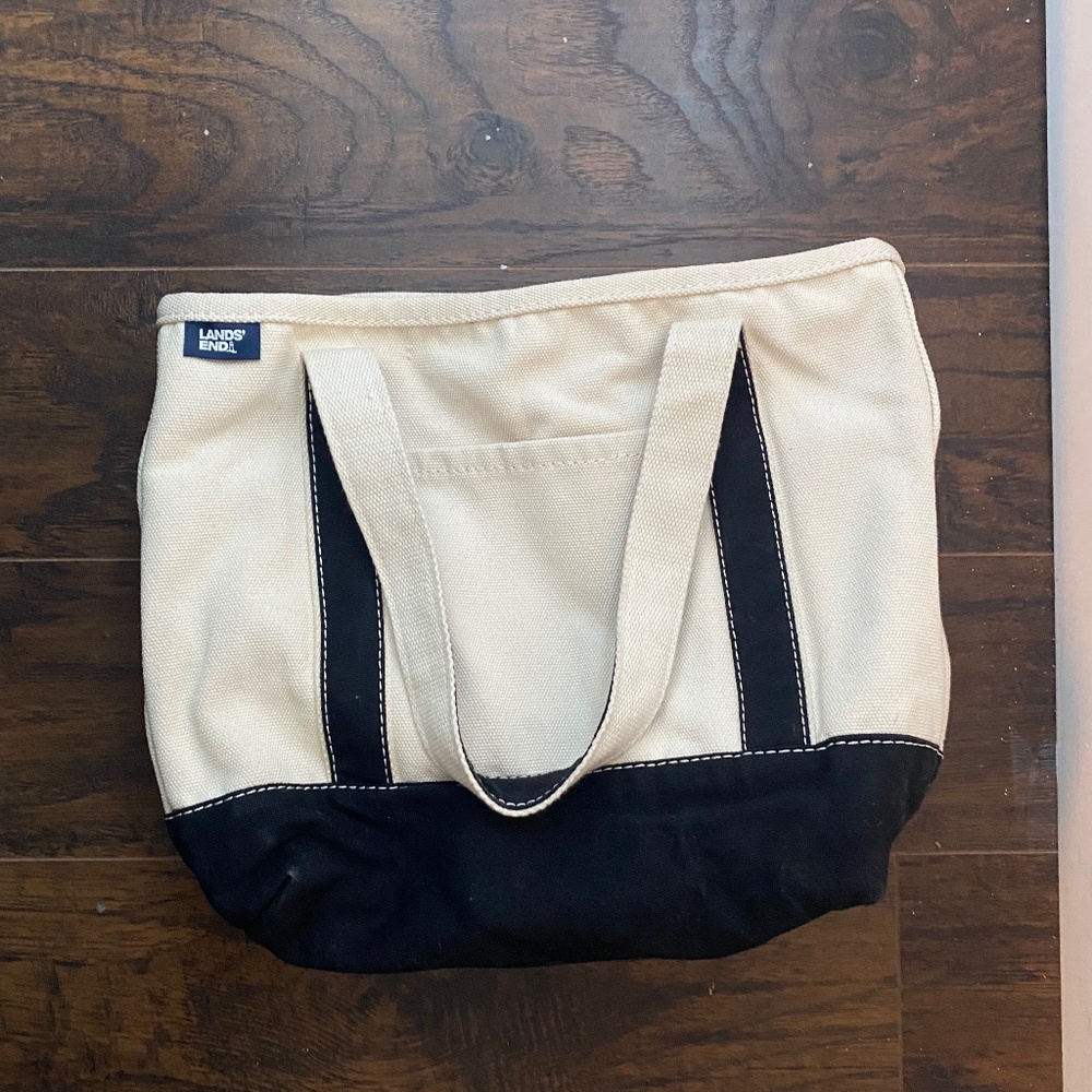 Lands End Medium 5 Pocket Open Top Canvas Tote Bag
